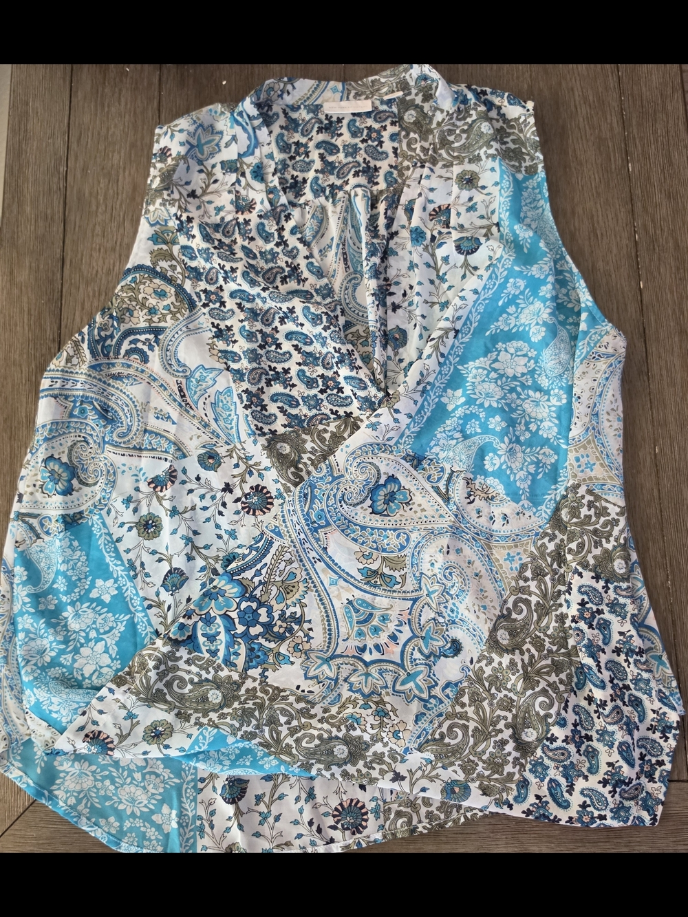 New York & Company Paisley Print Top - Teal, Blue, Black Size XL